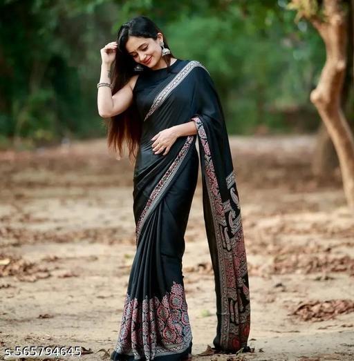 Art Silk Black Jaipuri Print Saree