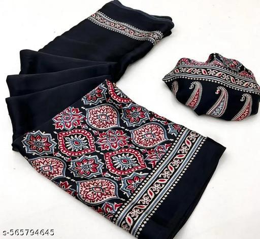 Art Silk Black Jaipuri Print Saree