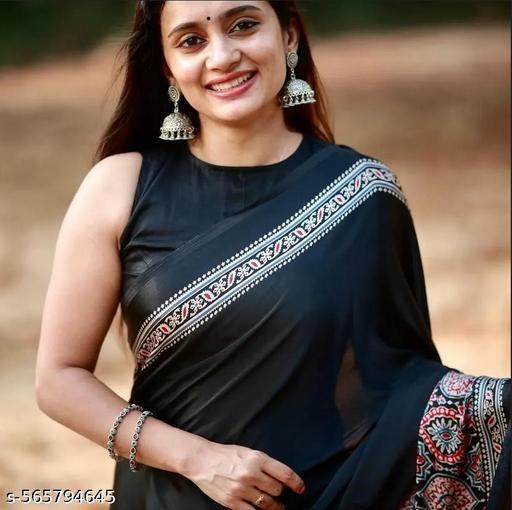 Art Silk Black Jaipuri Print Saree