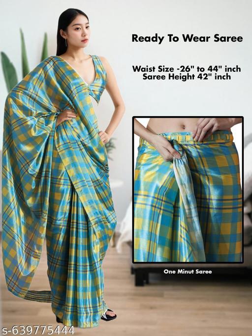 Satin Checkered Saree - Ready to Wear