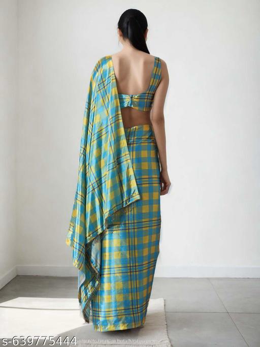 Satin Checkered Saree - Ready to Wear