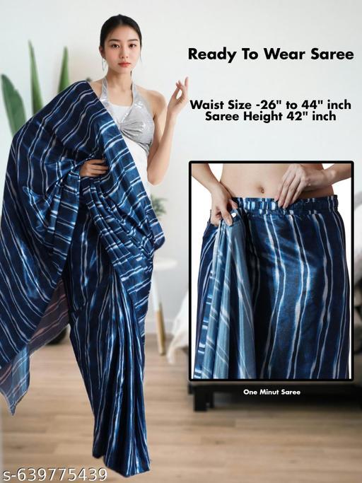 Blue Striped Satin Saree - Ready to Wear Saree