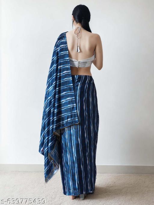 Blue Striped Satin Saree - Ready to Wear Saree