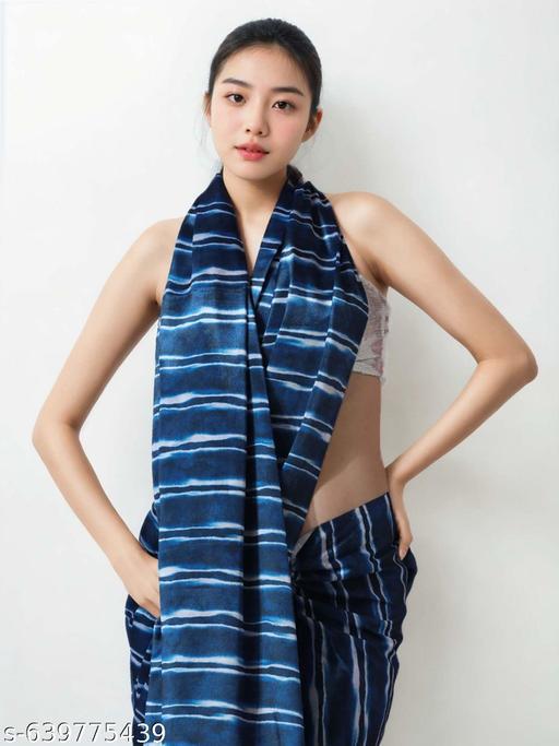 Blue Striped Satin Saree - Ready to Wear Saree