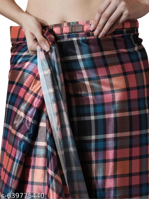 Dark Checkered Satin Saree - Ready to Wear Saree