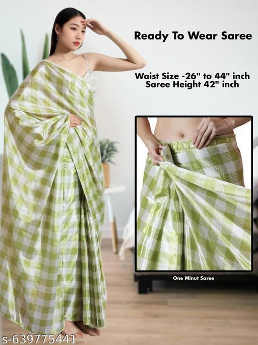 Light Green Satin Checked Saree - Ready to Wear Saree