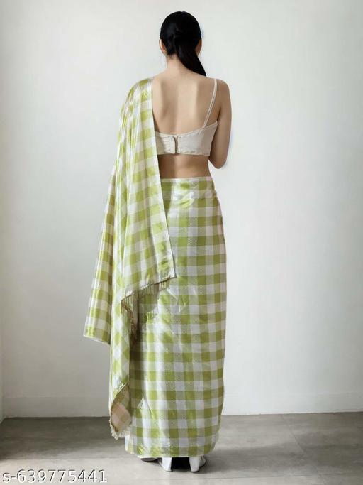 Light Green Satin Checked Saree - Ready to Wear Saree