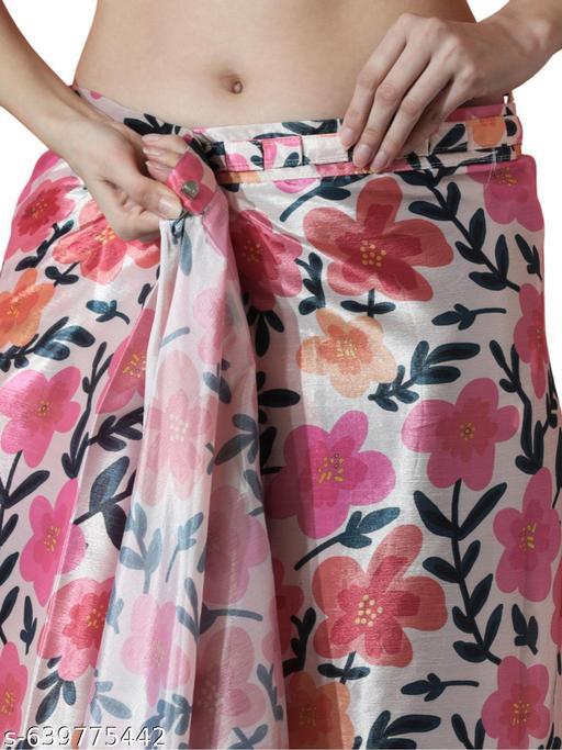 Pink Floral Satin Saree - Ready to Wear Saree