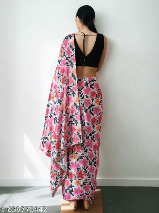 Pink Floral Satin Saree - Ready to Wear Saree