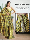 Yellow Satin Square Print - Ready to Wear Saree