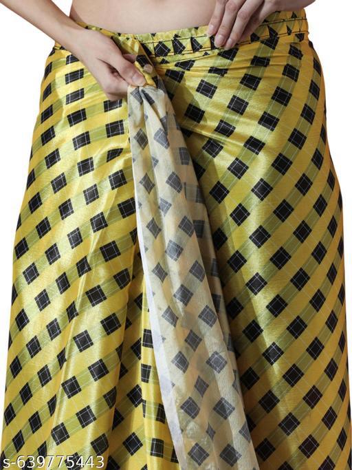 Yellow Satin Square Print - Ready to Wear Saree
