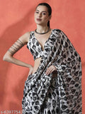 Satin Black Cards Print Saree - Ready to Wear Saree