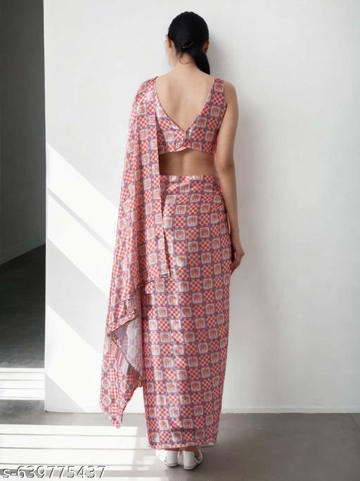 Checkered Red White Saree - Ready to Wear Saree