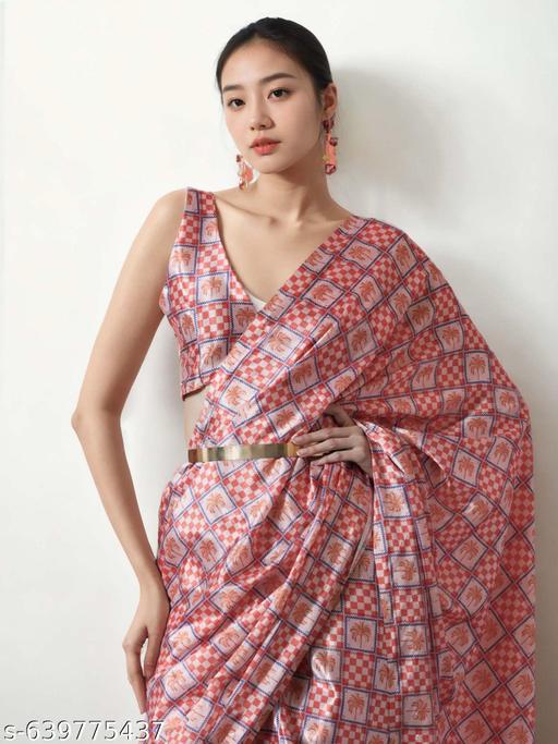 Checkered Red White Saree - Ready to Wear Saree