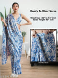 Satin Blue Floral Leafy Saree - Ready to Wear Saree