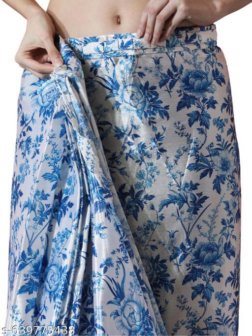 Satin Blue Floral Leafy Saree - Ready to Wear Saree