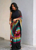 Black Rainbow Cotton Saree