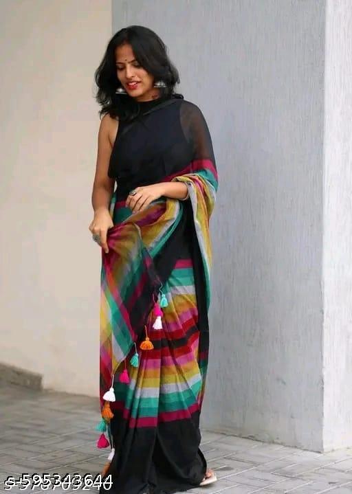 Black Rainbow Cotton Saree