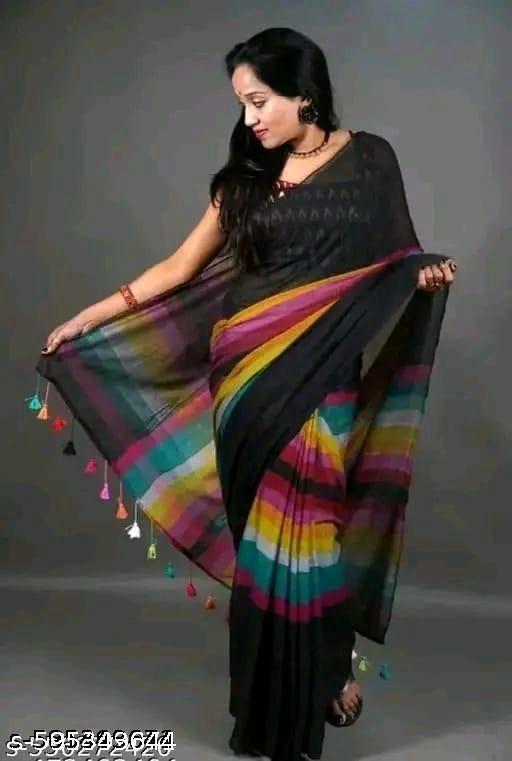 Black Rainbow Cotton Saree
