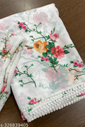 White Floral Print Saree