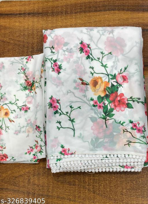 White Floral Print Saree