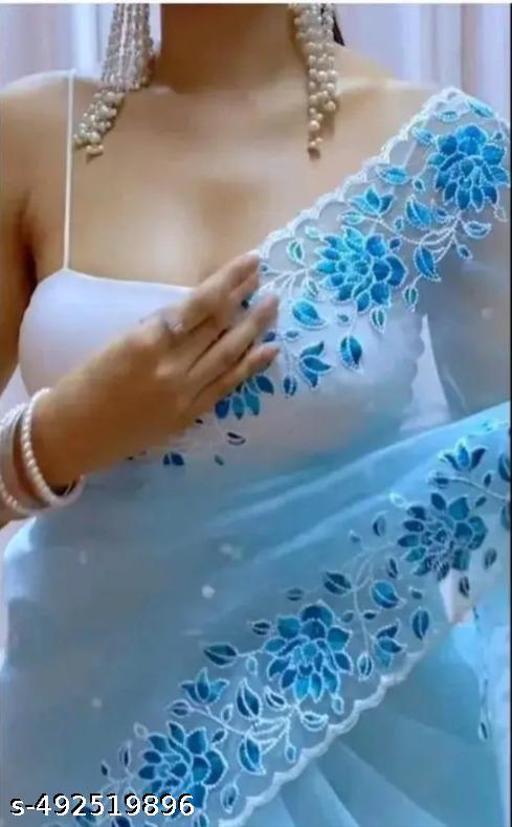 Blue Thread Work Net Saree