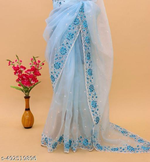 Blue Thread Work Net Saree