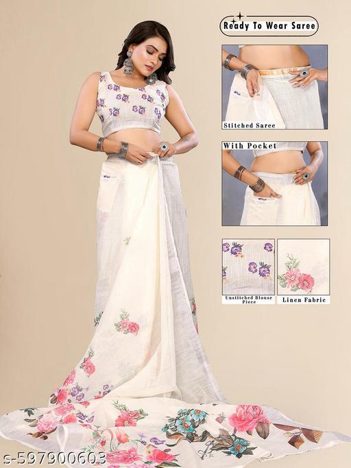 White Floral - Ready to wear Saree