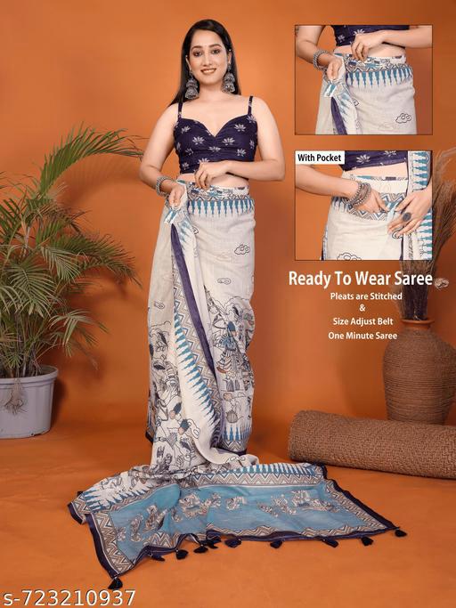 Blue Voguish Floral Saree - Ready to Wear Saree