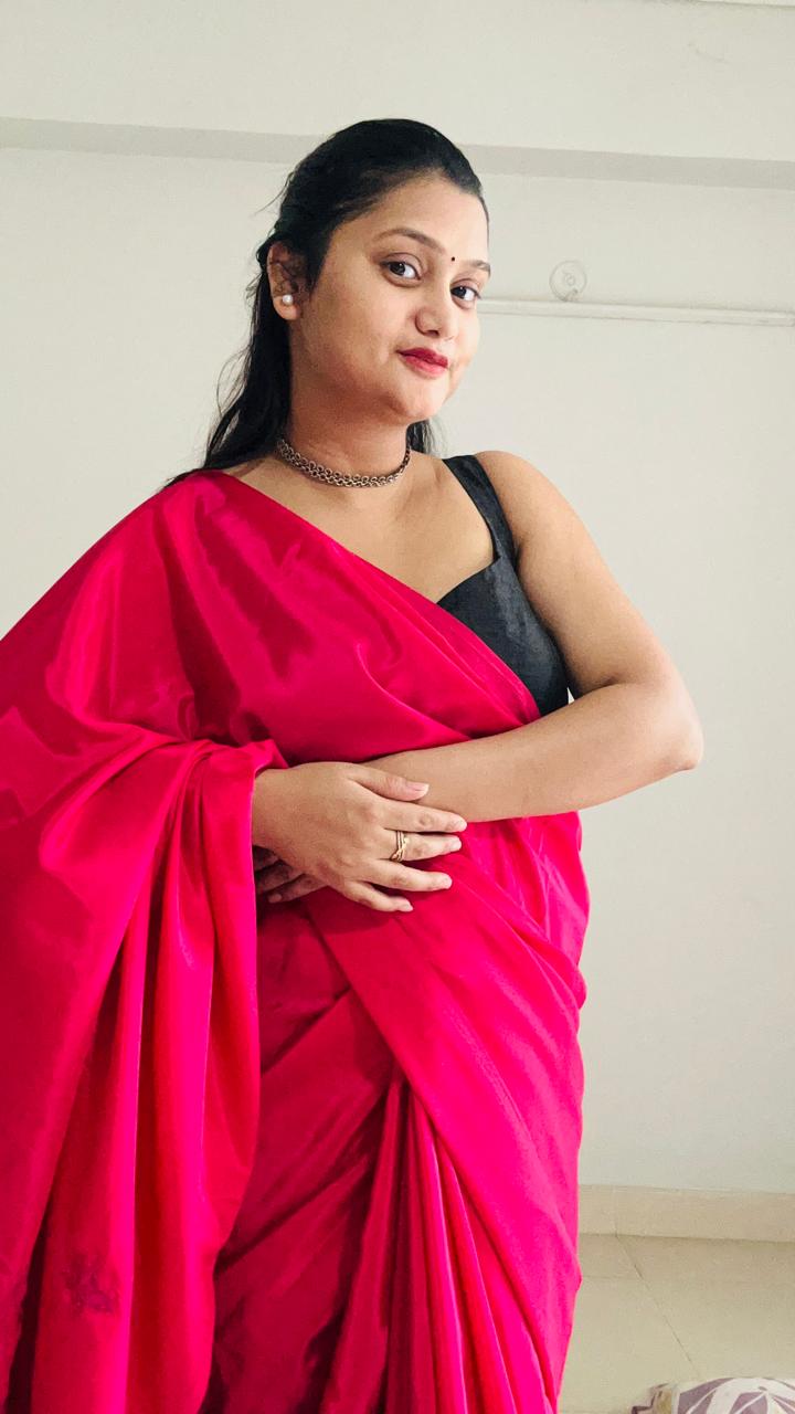 Slik Self Work Rani pink Saree