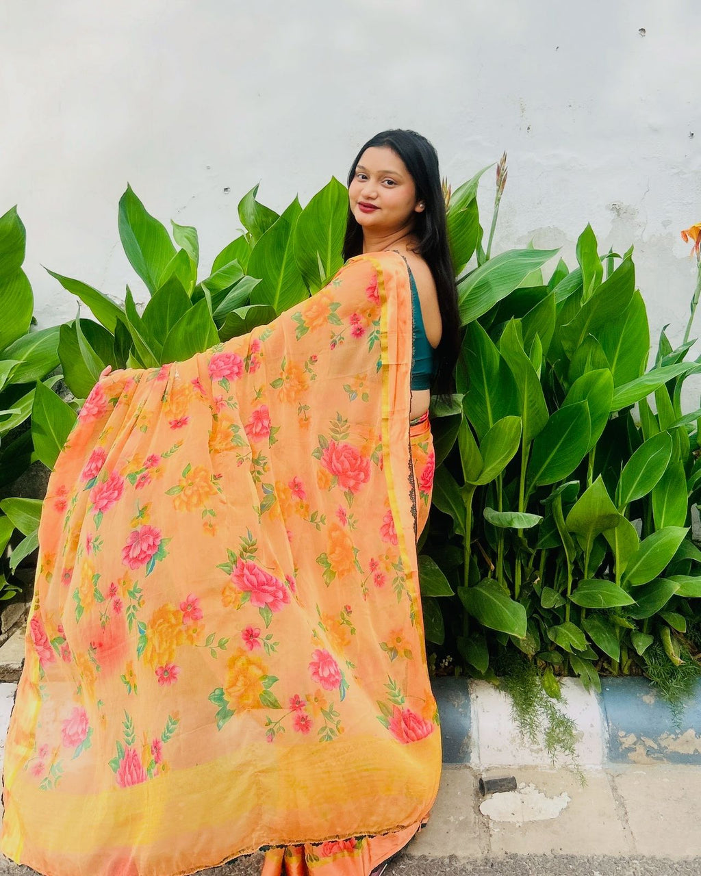 Floral Organe Saree