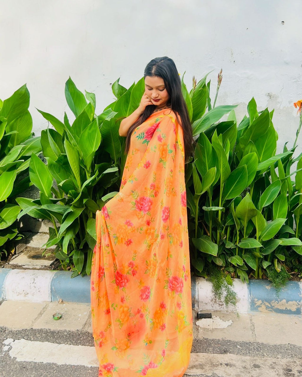 Floral Organe Saree