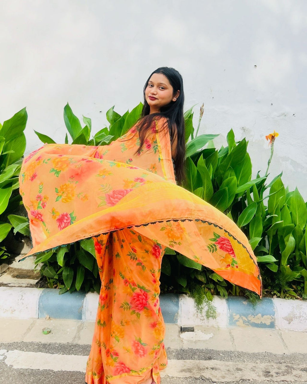 Floral Organe Saree