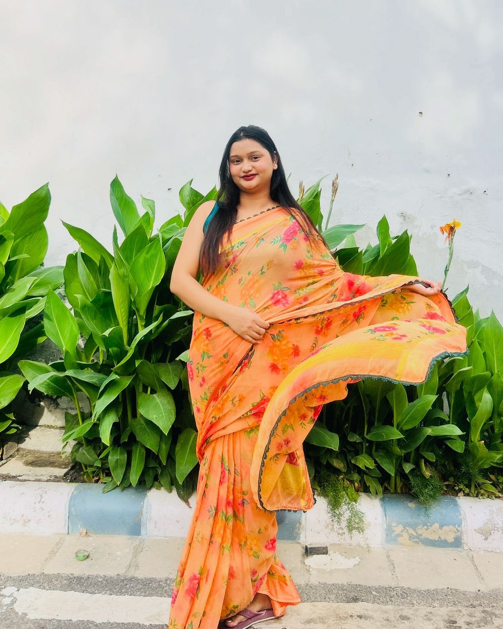 Floral Organe Saree