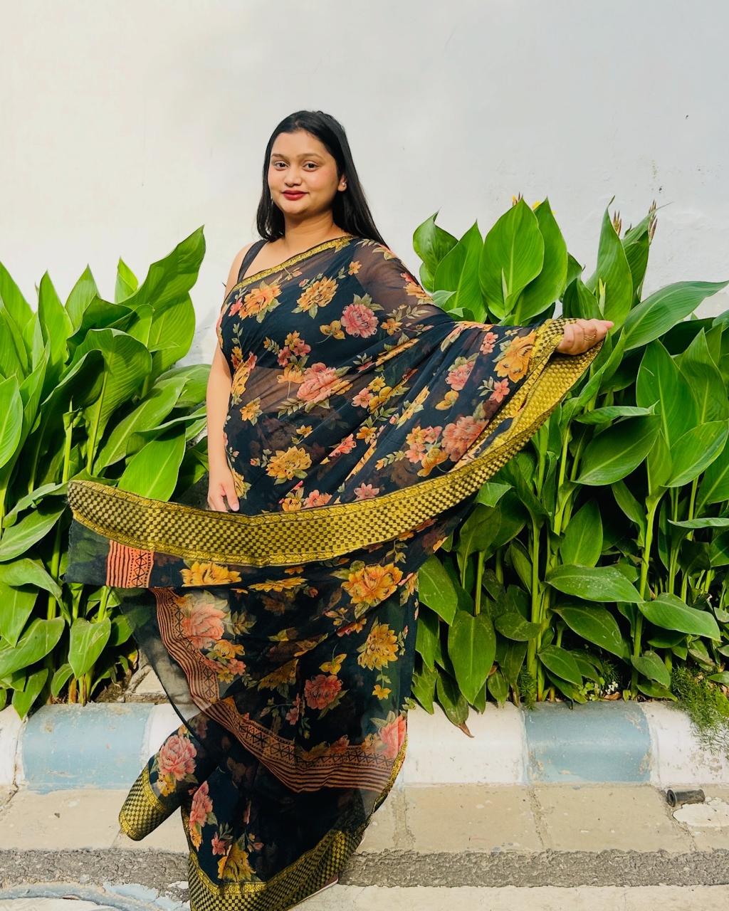 Black Floral Saree