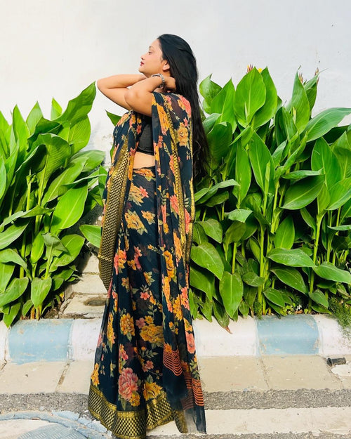Black Floral Saree
