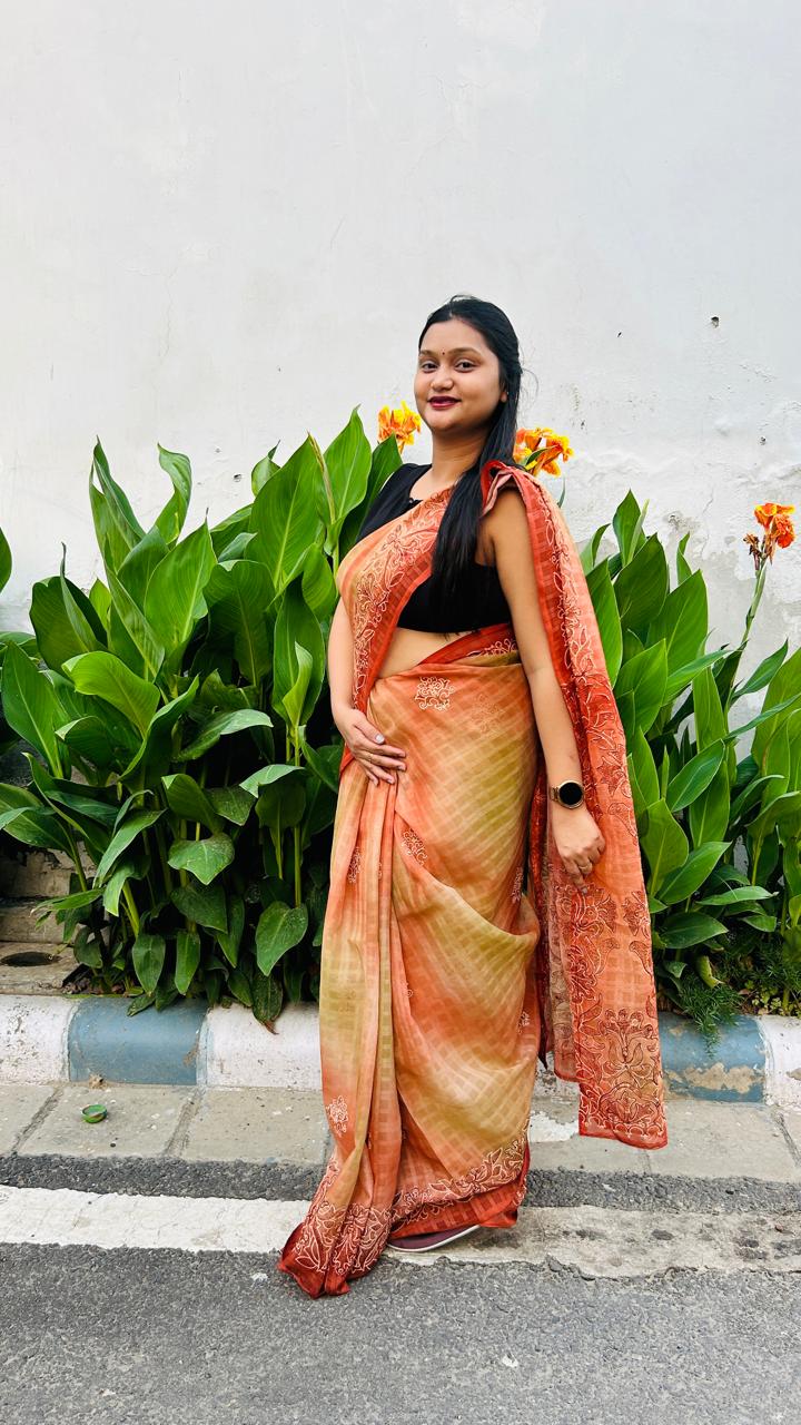 Brown Checkered Saree