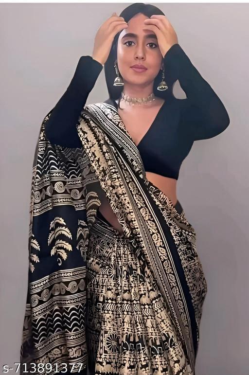 Black Refined Crepe Saree