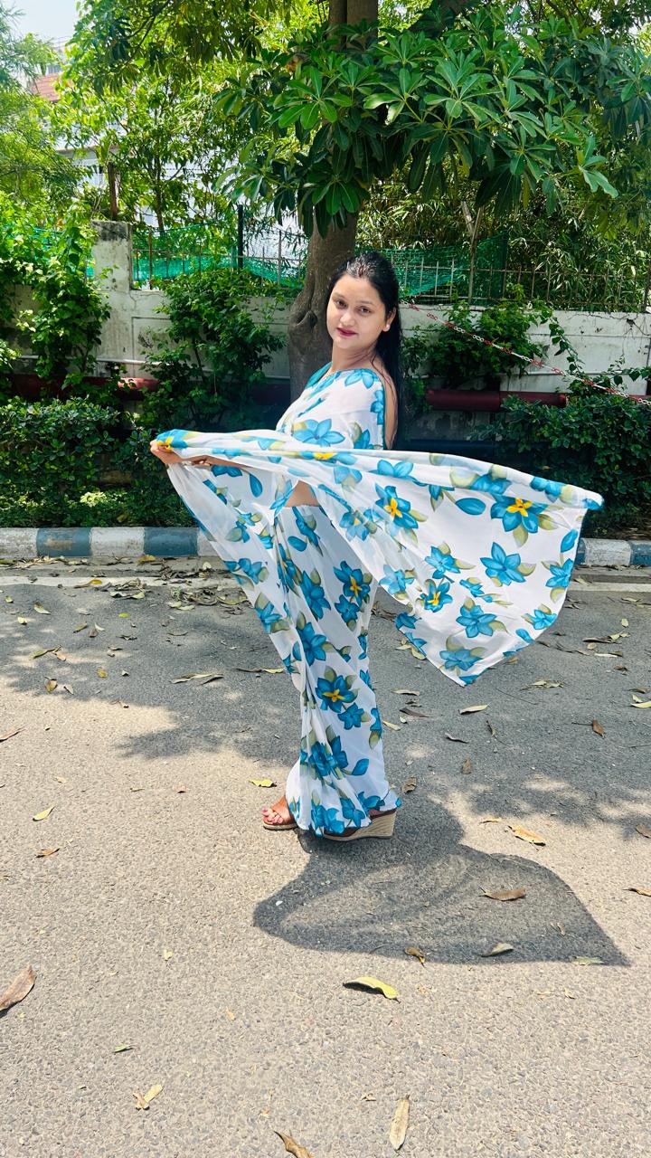 Blue floral Saree