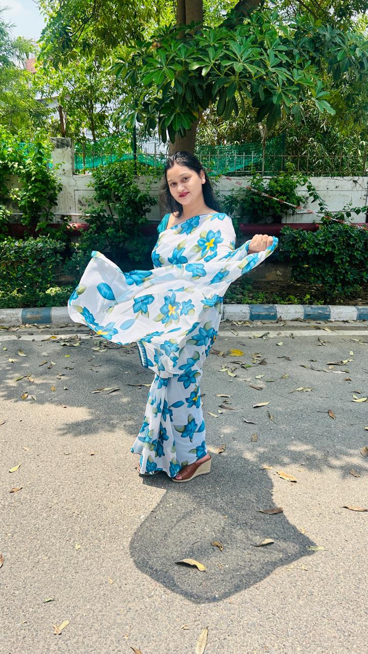 Blue floral Saree
