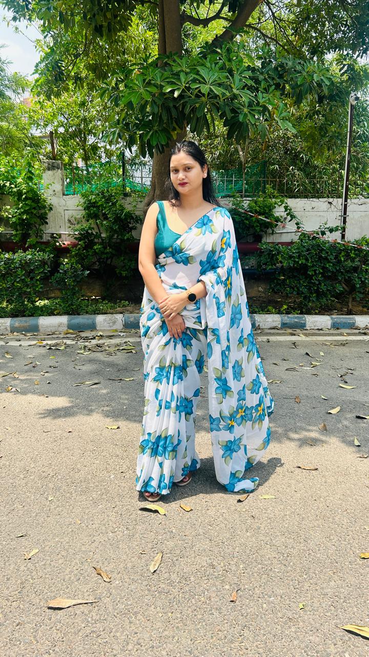 Blue floral Saree